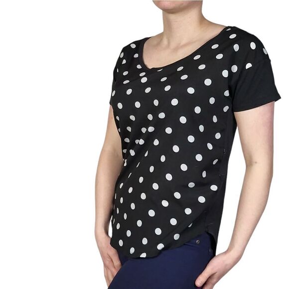 Ann Taylor Black Polka Dot Short Sleeve Top 8 - Picture 2 of 6
